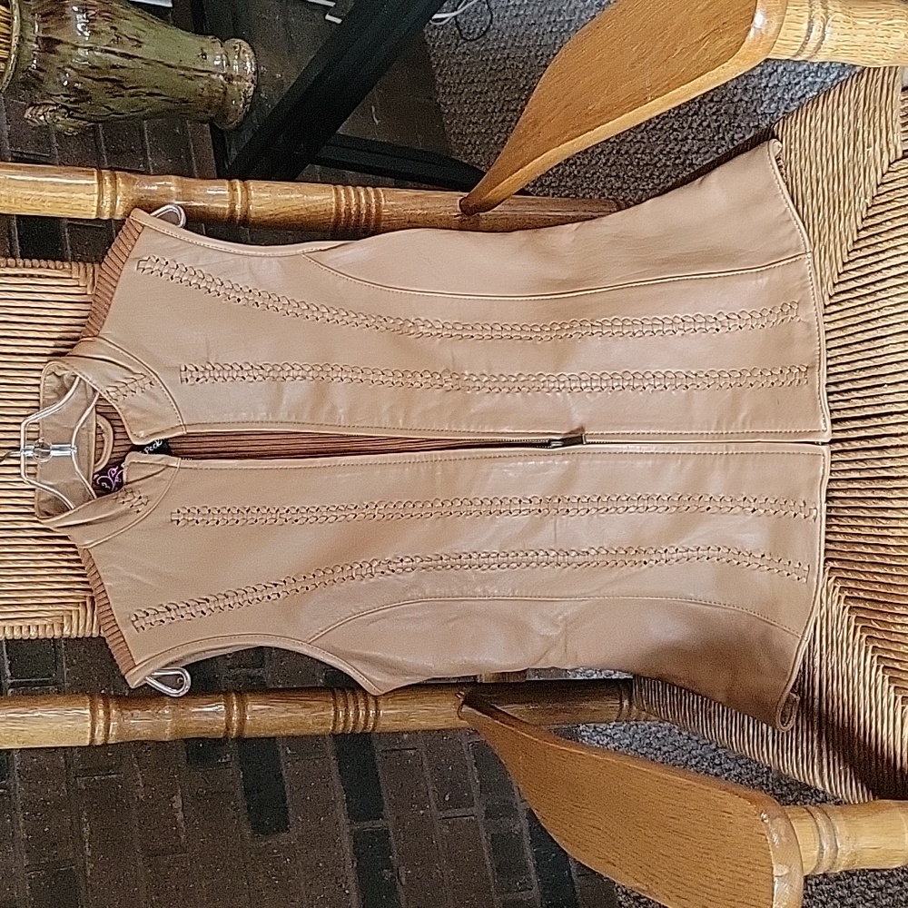 Peck & Peck leather braided vest, tan,  size M